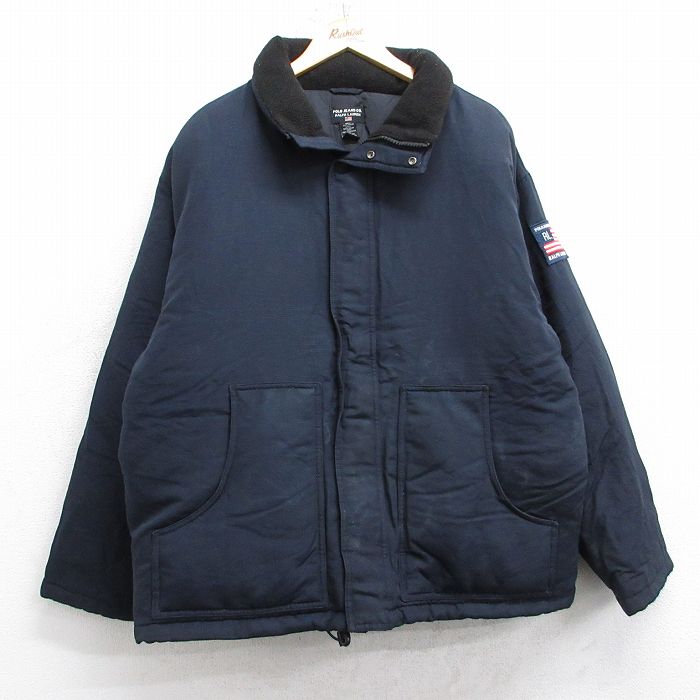 XL★古着 ラルフローレン ポロジーンズ 長袖 ブランド ナイロン ダウン ジャケット メンズ 00年代 00s 襟フリース 紺 25nov13