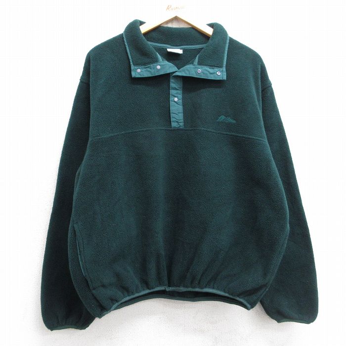 M★古着 エルエルビーン 長袖 フリース ジャケット メンズ 80年代 80s ワンポイントロゴ スナップT USA製 濃緑 25nov13