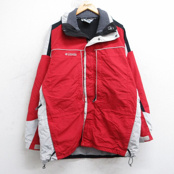 XL★古着 コロンビア 長袖 ナイロン マウンテン ジャケット メンズ 00年代 00s ワンポイントロゴ 赤他 内側フリース 25nov13