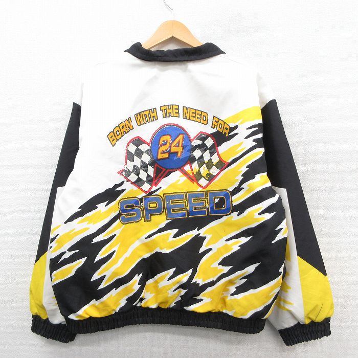 XL★古着 長袖 ジャケット メンズ 90年代 90s SPEED フラッグ USA製 白他 内側キルティング 25nov14