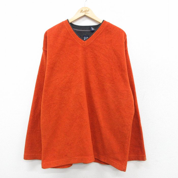 L★古着 ギャップ　GAP　長袖 フリース ジャケット メンズ 00年代 00s 無地 Vネック オレンジ 25nov14