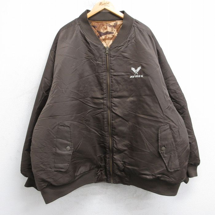 XL★古着 アヴィレックス 長袖 ジャケット メンズ ワンポイントロゴ リバーシブル 大きいサイズ 茶 内側キルティング 25nov15