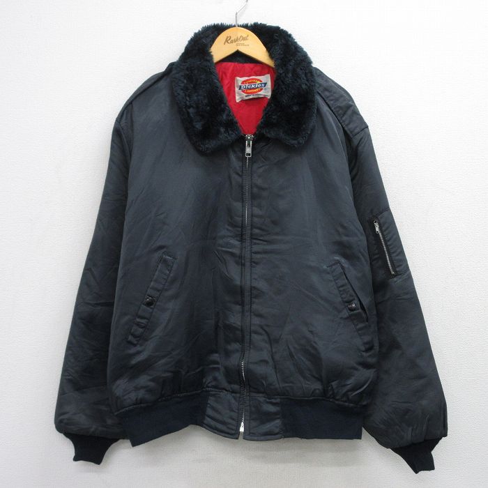 XL★古着 ディッキーズ 長袖 ナイロン ジャケット メンズ 80年代 80s 襟ボア 大きいサイズ 濃紺 内側キルティング 25nov15