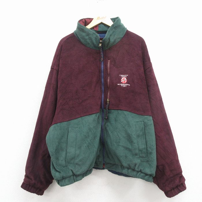 XL★古着 長袖 フリース ジャケット メンズ 00年代 00s BECHTEL リバーシブル ロング丈 ツートンカラー 緑 25nov19
