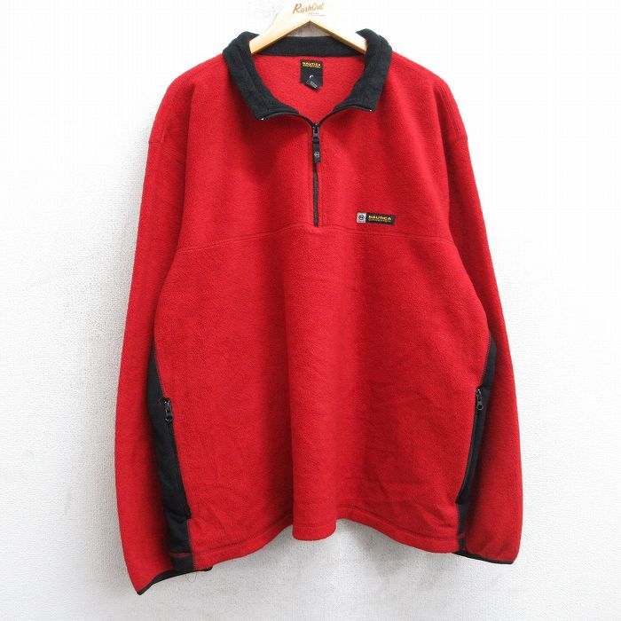 XL★古着 ノーティカ 長袖 ブランド ハーフジップ フリース ジャケット メンズ 90年代 90s コンペティション 大きいサイズ USA製 赤他 25nov20