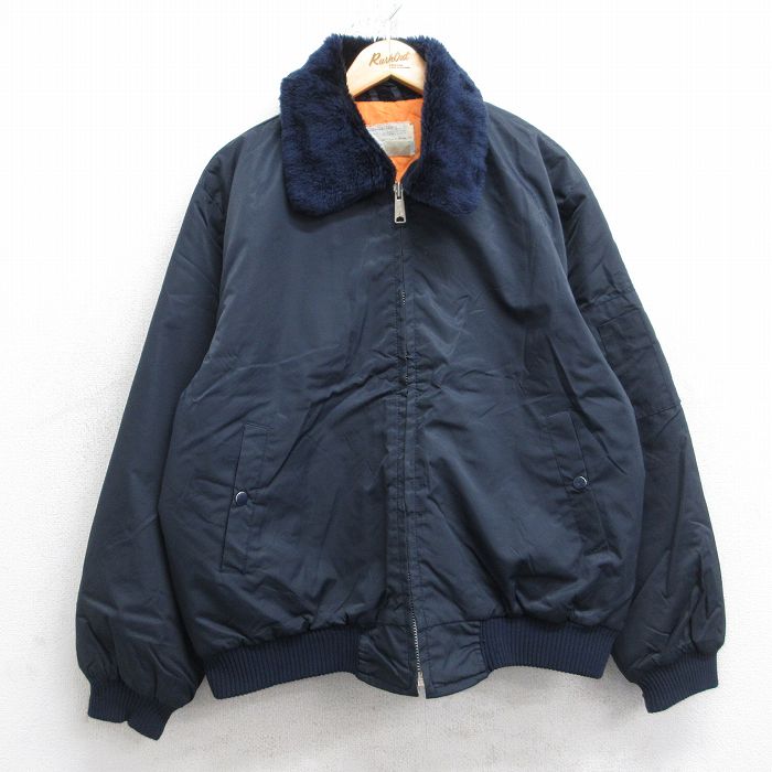 XL★古着 シアーズ 長袖 ナイロン ジャケット メンズ 80年代 80s 襟ファー 濃紺 内側キルティング 25nov21