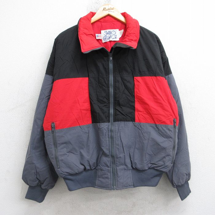 XL★古着 長袖 ナイロン ジャケット メンズ 90年代 90s マルチカラー USA製 黒他【spe】 25nov21