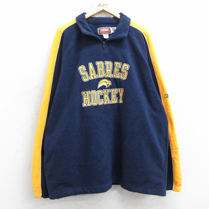 XL★古着 長袖 ハーフジップ フリース ジャケット メンズ 00年代 00s NHL バッファローセイバーズ ラグラン 紺他 アイスホッケー 25nov21