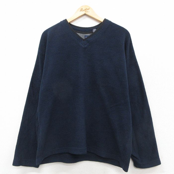 M★古着 ギャップ GAP 長袖 フリース トップス メンズ 00年代 00s Vネック 紺他 25nov21