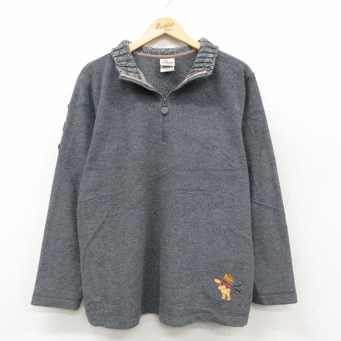 M★古着 長袖 ハーフジップ フリース ジャケット メンズ 00年代 00s ディズニー くまのプーさん グレー 25nov21