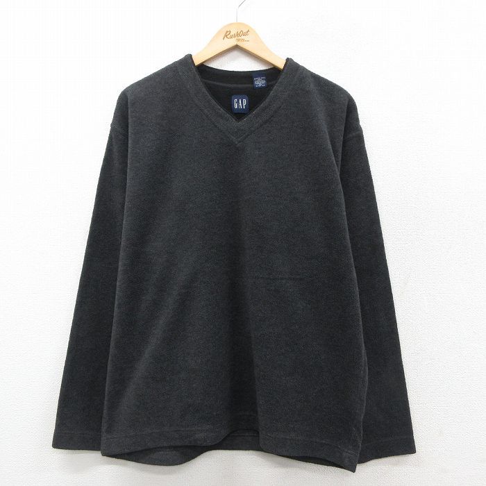 M★古着 ギャップ 長袖 フリース トップス メンズ 00年代 00s Vネック 黒 25nov21