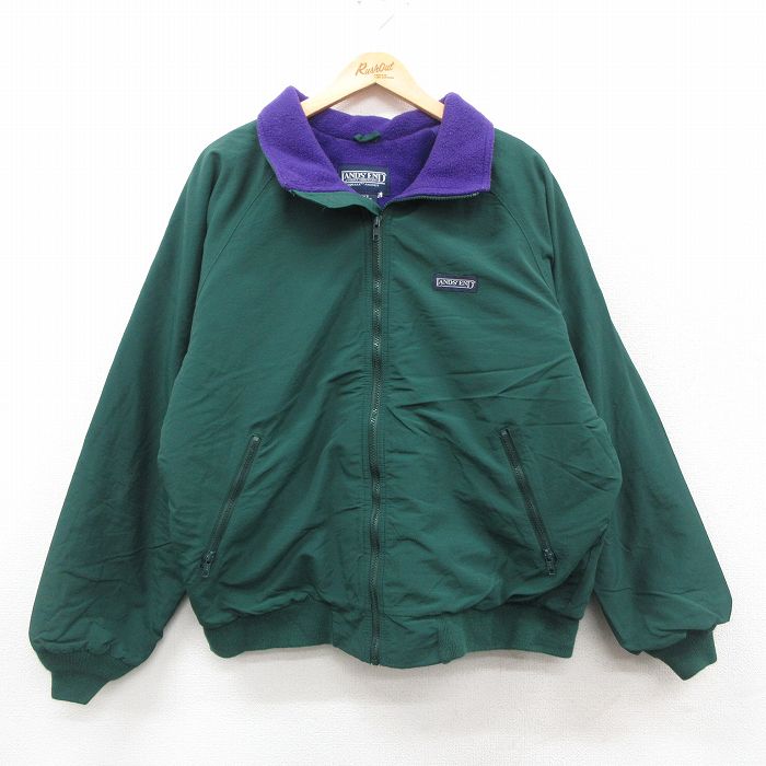 XL★古着 ランズエンド 長袖 ナイロン ジャケット メンズ 90年代 90s ワンポイントロゴ ラグラン USA製 緑 内側フリース【spe】 25nov21