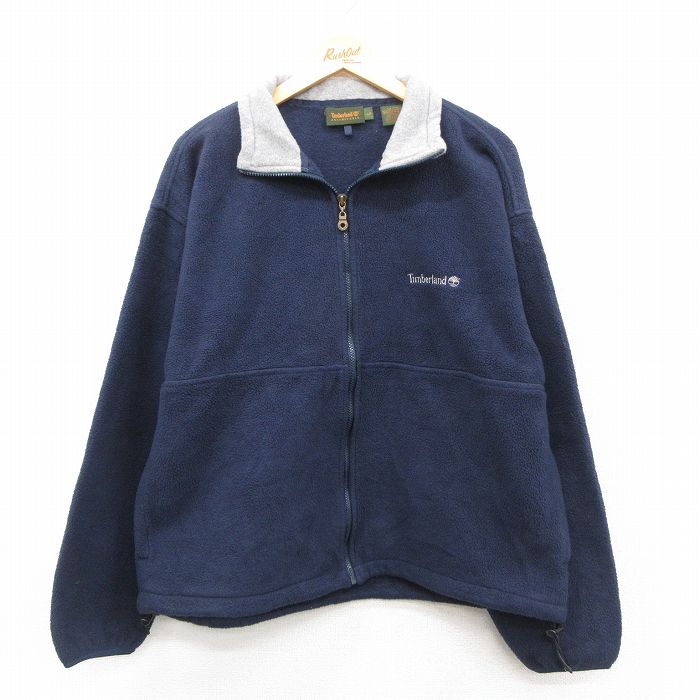 L★古着 ティンバーランド 長袖 フリース ジャケット メンズ 00年代 00s ワンポイントロゴ 紺 25nov21