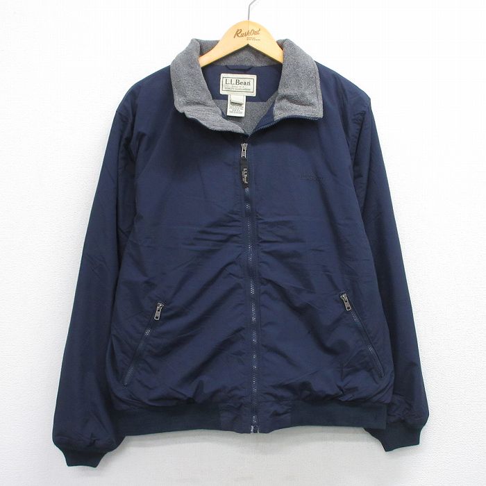 L★古着 エルエルビーン 長袖 ナイロン ジャケット メンズ 00年代 00s ワンポイントロゴ 紺 内側フリース 25nov26