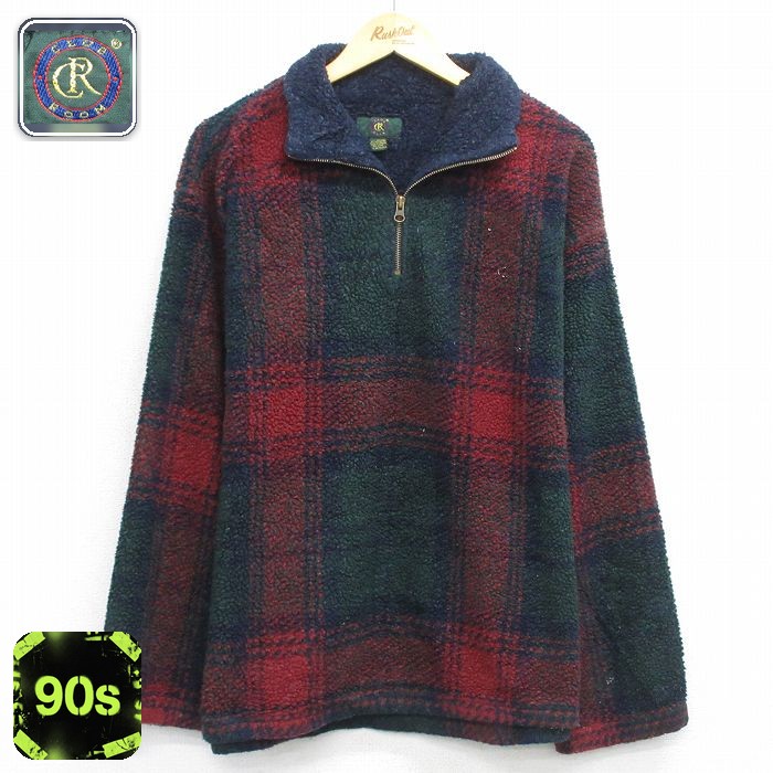ハーフジップフリースジャケット チェック レッド XL | 古着