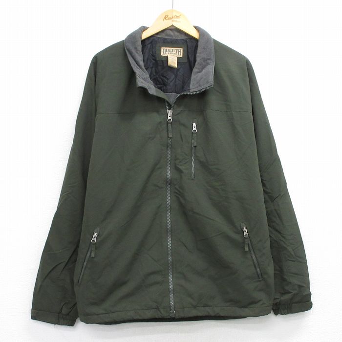 XL★古着 DULUTH 長袖 ナイロン ジャケット メンズ 襟フリース 大きいサイズ 濃緑 内側フリース 25nov29