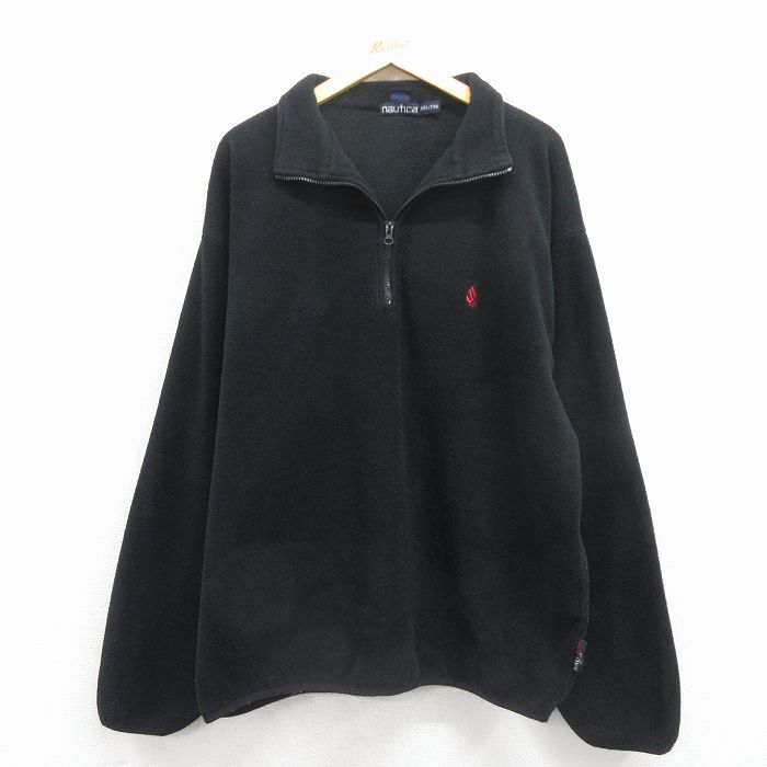 XL★古着 ノーティカ 長袖 ブランド ハーフジップ フリース ジャケット メンズ 90年代 90s ワンポイントロゴ USA製 黒 25dec01