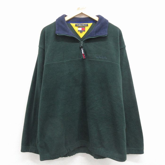 L★古着 トミーヒルフィガー 長袖 ブランド ハーフジップ ジャケット メンズ 90年代 90s ワンポイントロゴ 緑 25dec01