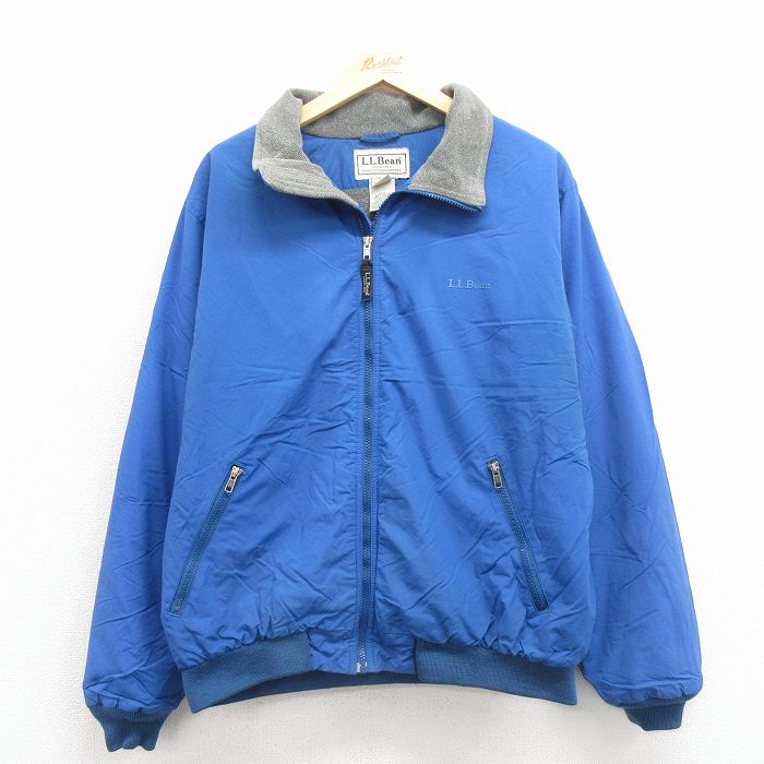 L★古着 エルエルビーン 長袖 ナイロン ジャケット メンズ 00年代 00s ワンポイントロゴ 青 内側フリース 25dec01