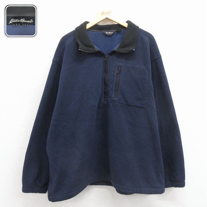 【50%OFF】エディーバウアー ハーフジップフリースジャケット ネイビー XL | 古着