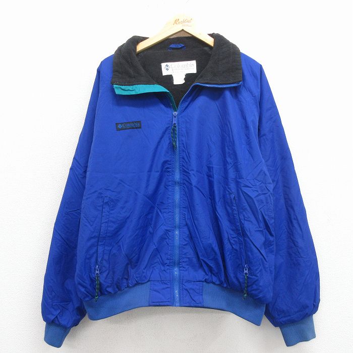 XL★古着 コロンビア 長袖 ナイロン ジャケット メンズ 90年代 90s ワンポイントロゴ ラグラン 青 内側フリース 25dec01