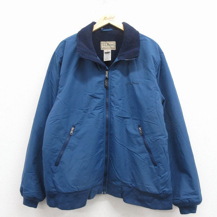 XL★古着 エルエルビーン 長袖 ナイロン ジャケット メンズ 00年代 00s ワンポイントロゴ 紺 内側フリース 25dec01