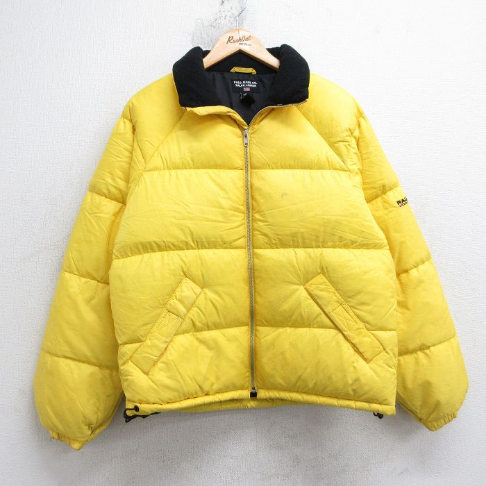 XL★古着 ラルフローレン ポロジーンズ 長袖 ブランド ダウン ジャケット メンズ 00年代 00s ラグラン 襟フリース 黄色【spe】 25dec02