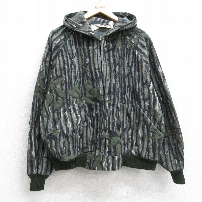 L★古着 ウォールズ Walls 長袖 フリース ジャケット パーカー メンズ 90年代 90s ラグラン USA製 グレー他 迷彩【spe】 25dec02