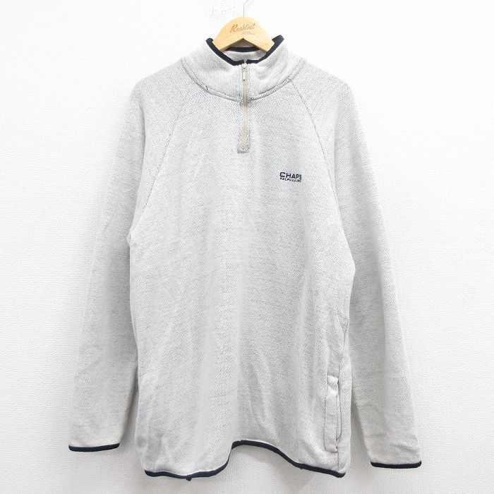 L★古着 ラルフローレン チャップス 長袖 ハーフジップ ジャケット メンズ 90年代 90s ワンポイントロゴ メッシュ地 薄グレー 霜降り 25dec02