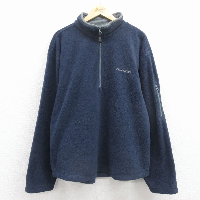 オールドネイビー 00s ハーフジップフリースジャケット ワンポイントロゴ ネイビー XL | 古着