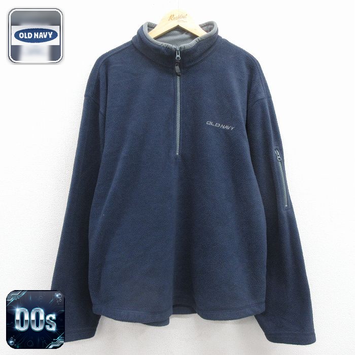 オールドネイビー 00s ハーフジップフリースジャケット ワンポイントロゴ ネイビー XL | 古着