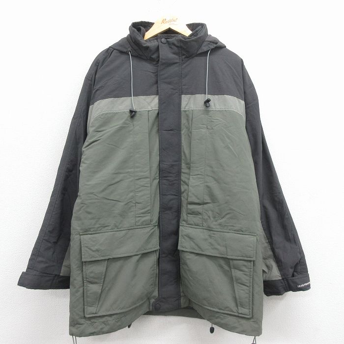 XL★古着 IZOD 長袖 ナイロン ジャケット マウンテン パーカー メンズ ロング丈 ツートンカラー 薄緑 内側フリース 25dec02