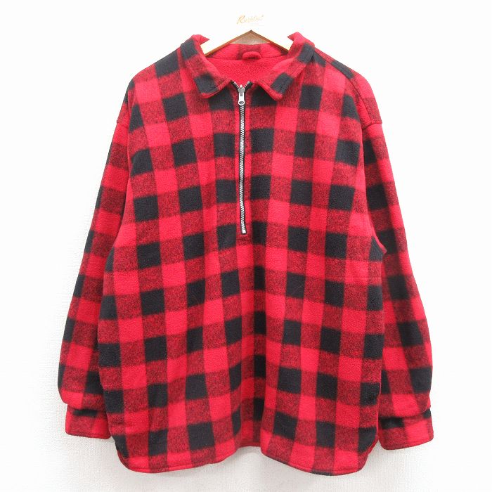 L★古着 マルボロ 長袖 フリース ジャケット メンズ 90年代 90s リバーシブル 赤 バッファロー チェック【spe】 25dec08
