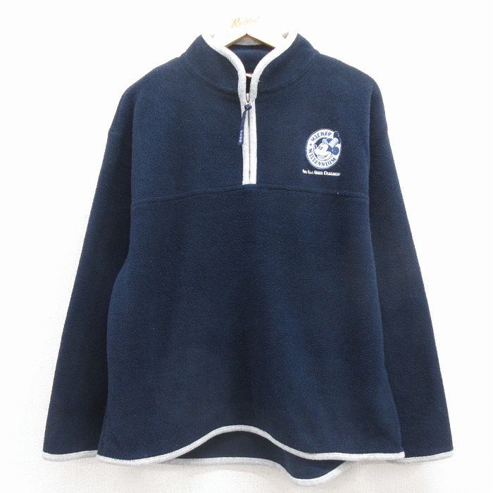 【20%OFF】M★古着 長袖 ハーフジップ フリース ジャケット メンズ 00年代 00s ディズニー ミッキー 刺繍 紺他 25dec08