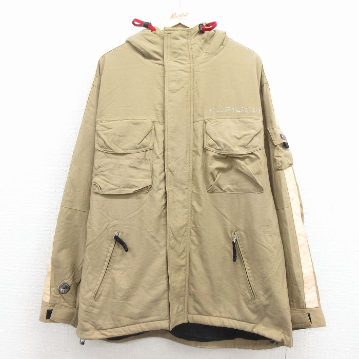 XL★古着 トミーヒルフィガー 長袖 ブランド ナイロン ジャケット パーカー メンズ ベージュ 内側フリース 25dec08