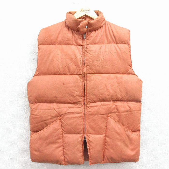 【20%OFF】M★古着 オーバーランド ナイロン ダウン ベスト メンズ 80年代 80s リップストップ 茶【spe】 25dec08