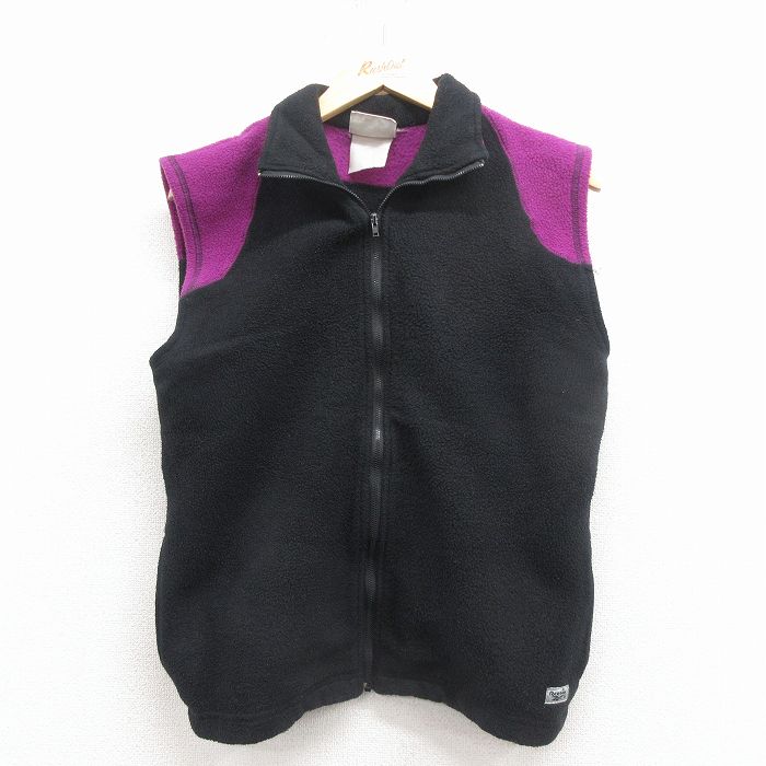 S★古着 リーボック フリース ベスト メンズ 90年代 90s ワンポイントロゴ ツートンカラー USA製 黒 25dec08