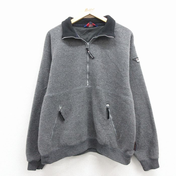 L★古着 チャンピオン champion 長袖 ハーフジップ フリース ジャケット メンズ ワンポイントロゴ グレー 霜降り 25dec08