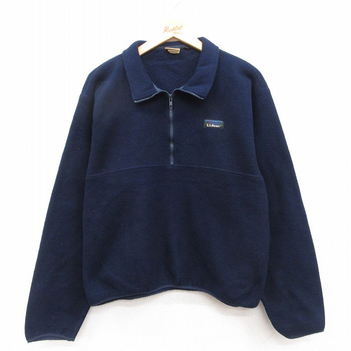 L★古着 エルエルビーン 長袖 ハーフジップ フリース ジャケット メンズ 90年代 90s 紺 25dec09