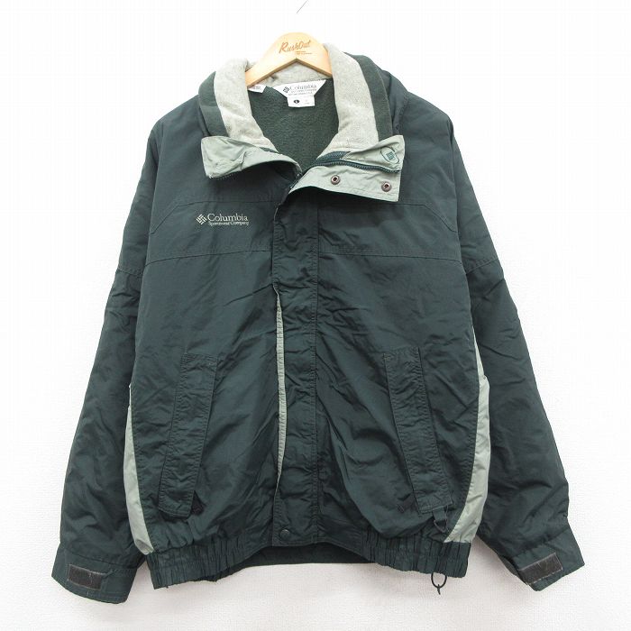 XL★古着 コロンビア 長袖 ナイロン マウンテン ジャケット メンズ 00年代 00s ワンポイントロゴ 大きいサイズ 濃緑 内側フリース 25dec09