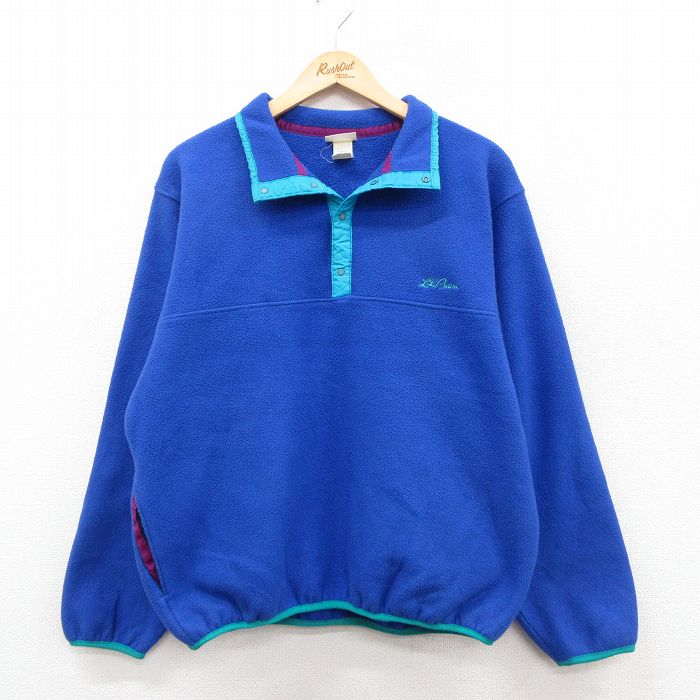 L★古着 エルエルビーン 長袖 フリース ジャケット メンズ 80年代 80s ワンポイントロゴ スナップT USA製 青 25dec09