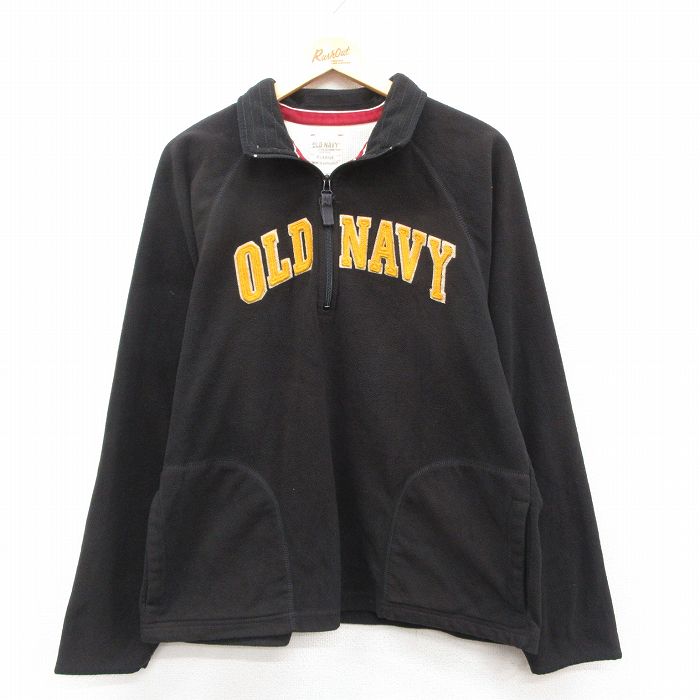 【20%OFF】M★古着 オールドネイビー OLD NAVY 長袖 ハーフジップ フリース ジャケット メンズ ビッグロゴ ラグラン 黒 25dec09