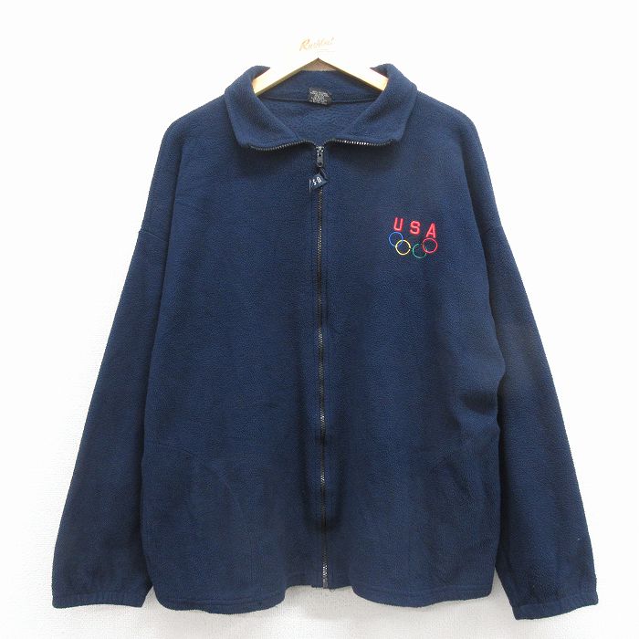 L★古着 長袖 フリース ジャケット メンズ 90年代 90s USAオリンピック USA製 紺 25dec10