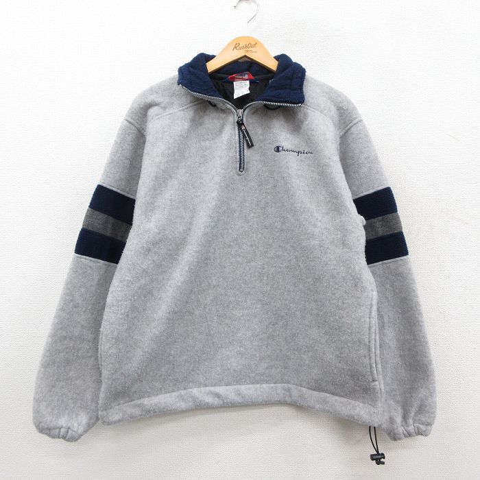 M★古着 チャンピオン champion 長袖 ハーフジップ フリース ジャケット メンズ 00年代 00s ワンポイントロゴ グレー他 25dec11