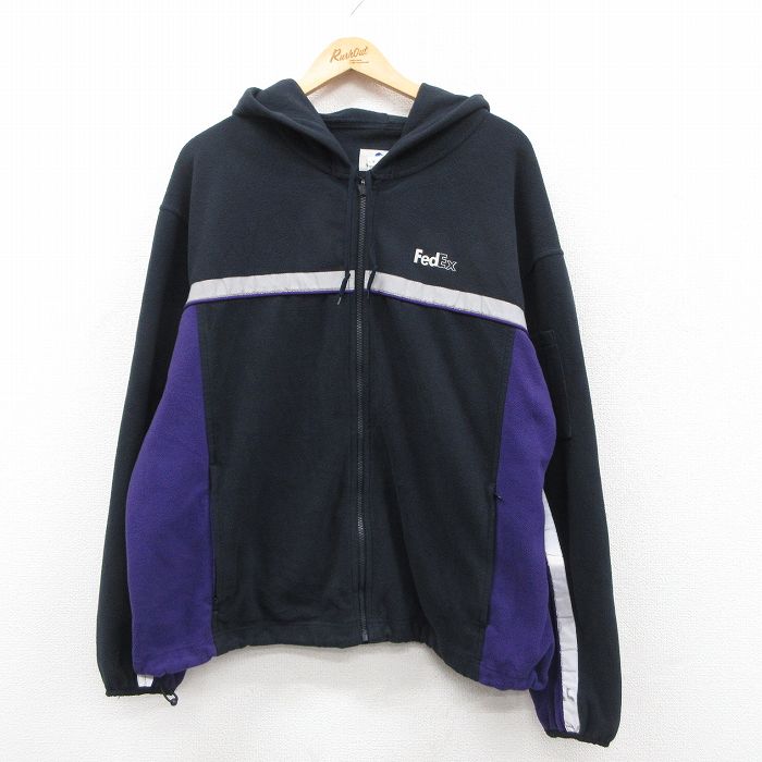 XL★古着 長袖 フリース ジャケット パーカー メンズ FedEx リフレクター 大きいサイズ 黒他 25dec11