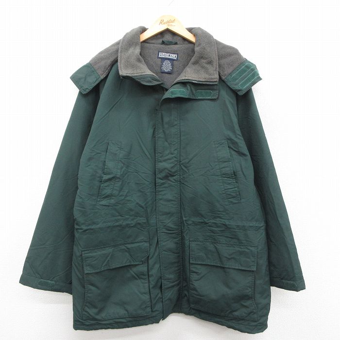 XL★古着 ランズエンド 長袖 マウンテン ジャケット パーカー メンズ 00年代 00s ロング丈 緑 内側キルティング 内側フリース【spe】 25dec11