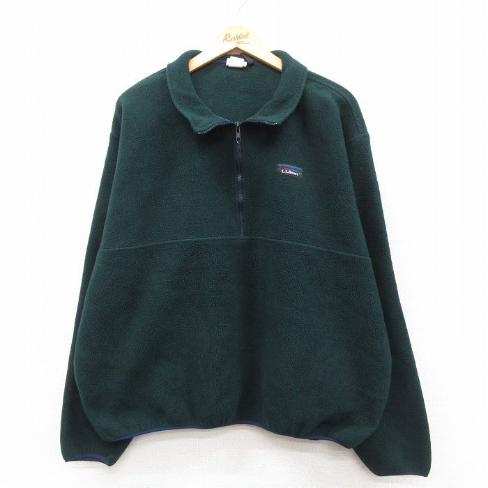 XL★古着 エルエルビーン 長袖 ハーフジップ フリース ジャケット メンズ 90年代 90s 大きいサイズ 緑【spe】 25dec11
