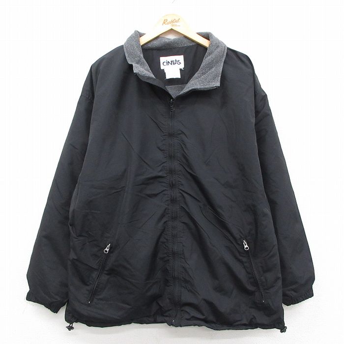 XL★古着 CiNTAS 長袖 ナイロン ジャケット メンズ 大きいサイズ ロング丈 黒 内側フリース 25dec13