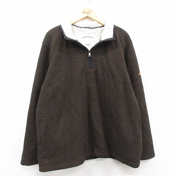 XL★古着 オービス 長袖 ハーフジップ フリース ジャケット メンズ 茶 内側ボア 25dec13
