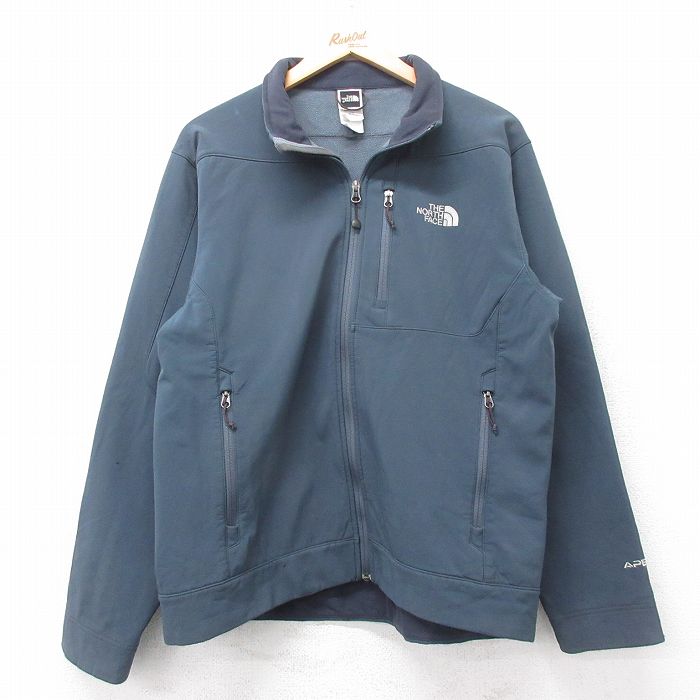 M★古着 ノースフェイス 長袖 ジャケット メンズ ワンポイントロゴ 紺系 内側フリース 25dec13